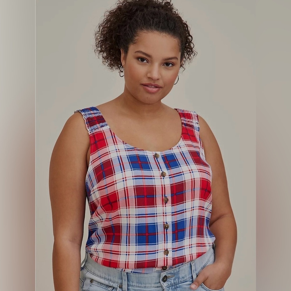 Torrid Red White Blue Button Front Plaid Tank 6 6X 30